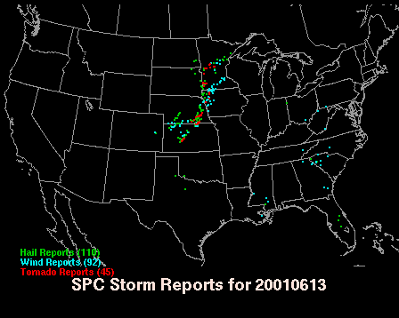 Map of yesterday's severe weather reports