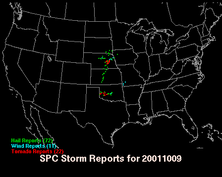 Map of yesterday's severe weather reports